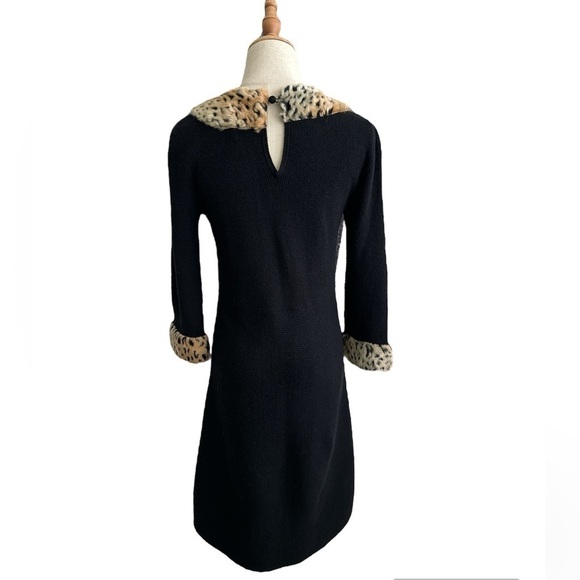 Julie Brown NYC Black Cheetah Faux Fur Trim Maggie Dress Size Medium - Picture 4 of 9